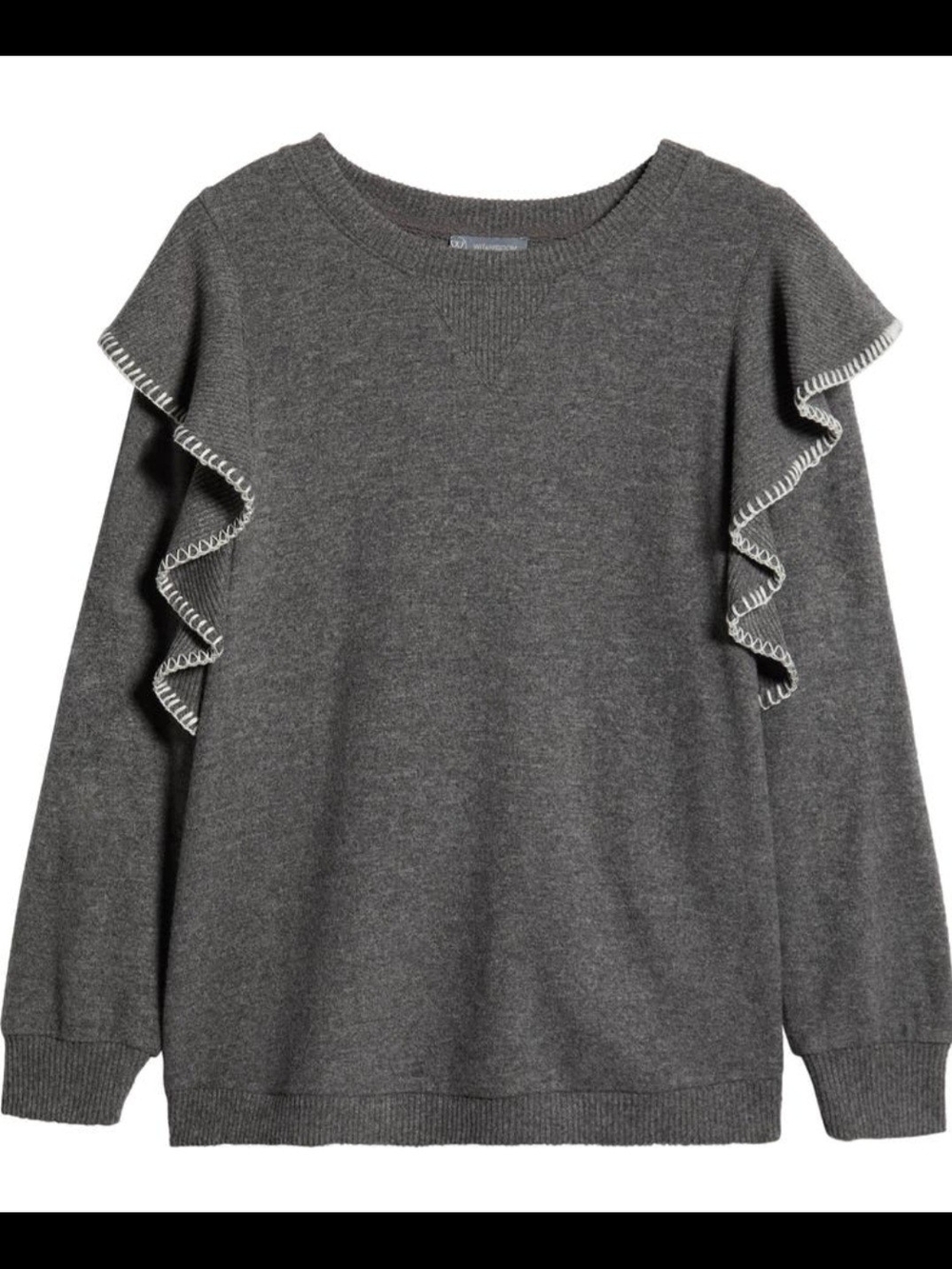 Democracy Gray Ruffle Sleeve Sweater